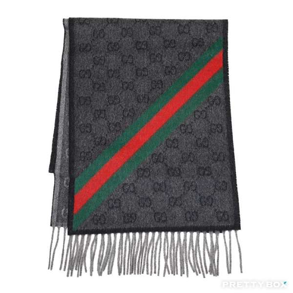 Gucci GG Logo 深灰色羊毛圍巾頸巾 570603-3G200-1466