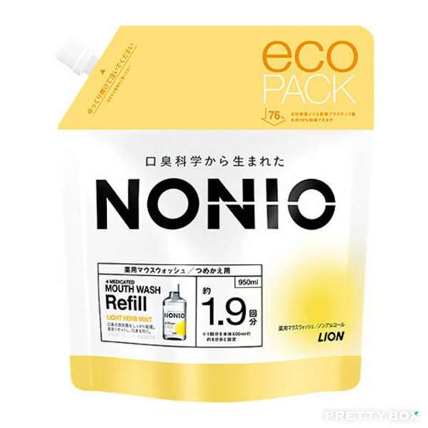 LION NONIO Unscented mouthwash Alcohol free refill 950ml (Light Herbal Mint)