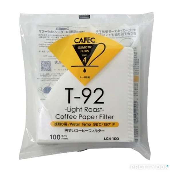 CAFEC 三洋 LC4-100W 淺焙 T-92 V60 漂白手沖咖啡濾紙 2～4杯用 100張入